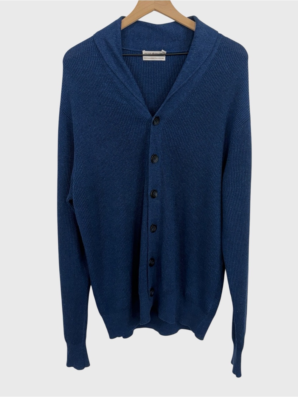 Peter Millar Navy Blue Merino Wool Linen Blend Shawl Collar Cardigan Size XL